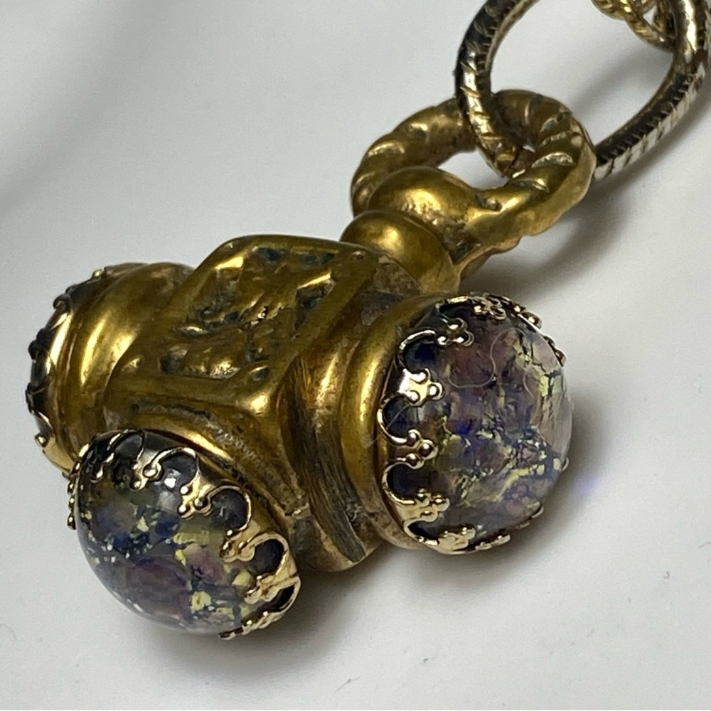 Antique 18th-century brass Italian Etruscan fob charm necklace 38” - Picture 6 of 13